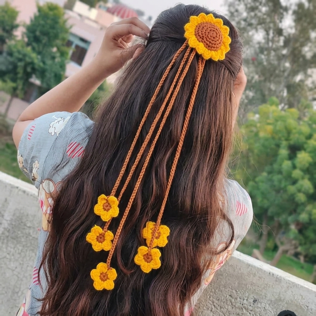 Sunflower Multi-Strand Tassel Crochet Hair Charm