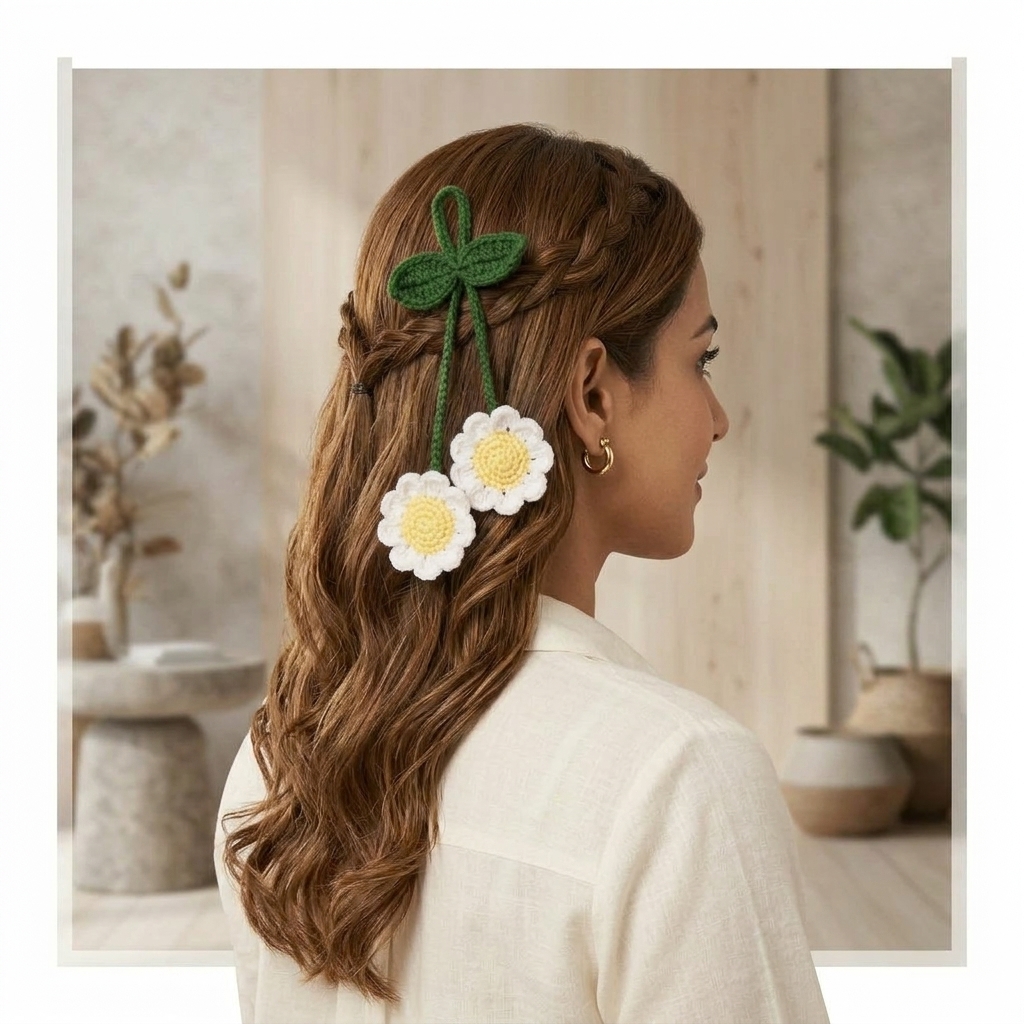Whimsical Crochet Daisy Hair Clip